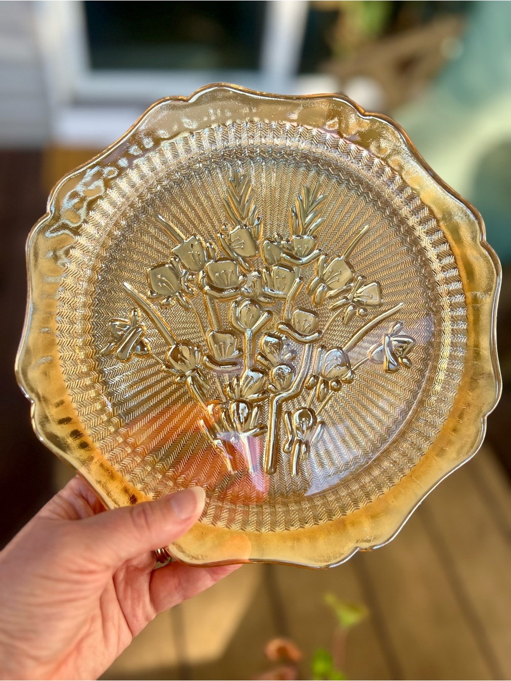 Vintage Jeannette Iris & Herringbone Carnival Glass Plate ✨